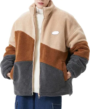 peqiut Winter Jacket For Men Cotton Padded Zipper Warm Fall Winter Hoodless Coats Patchwork Color Jacket Comfort