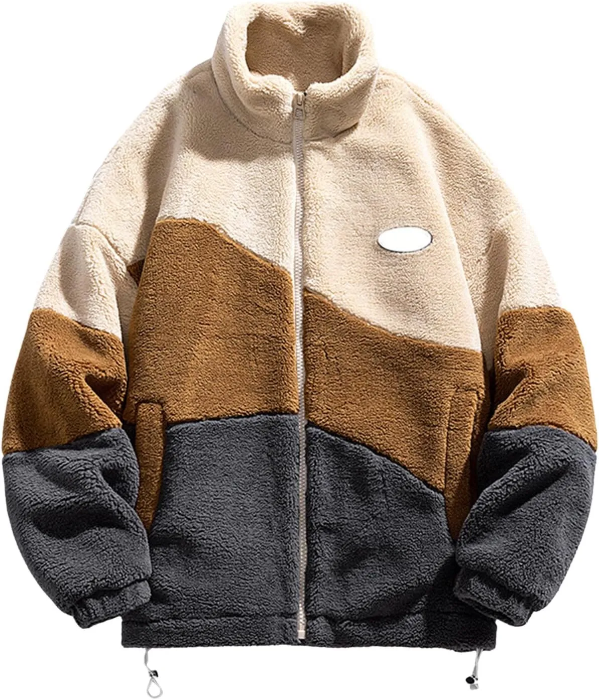 peqiut Winter Jacket For Men Cotton Padded Zipper Warm Fall Winter Hoodless Coats Patchwork Color Jacket Comfort