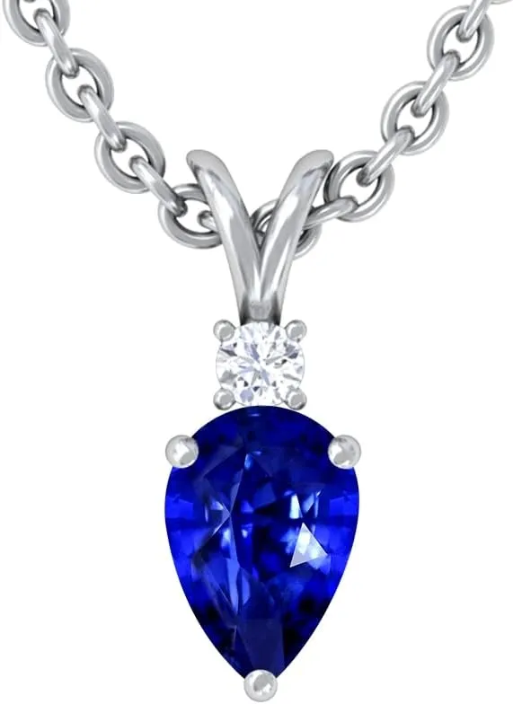 Personalised Natural Pendant Necklace with Tiny Diamond, 7X5 MM Blue Sapphire/Ruby/Emerald Pendant for Women in Gold