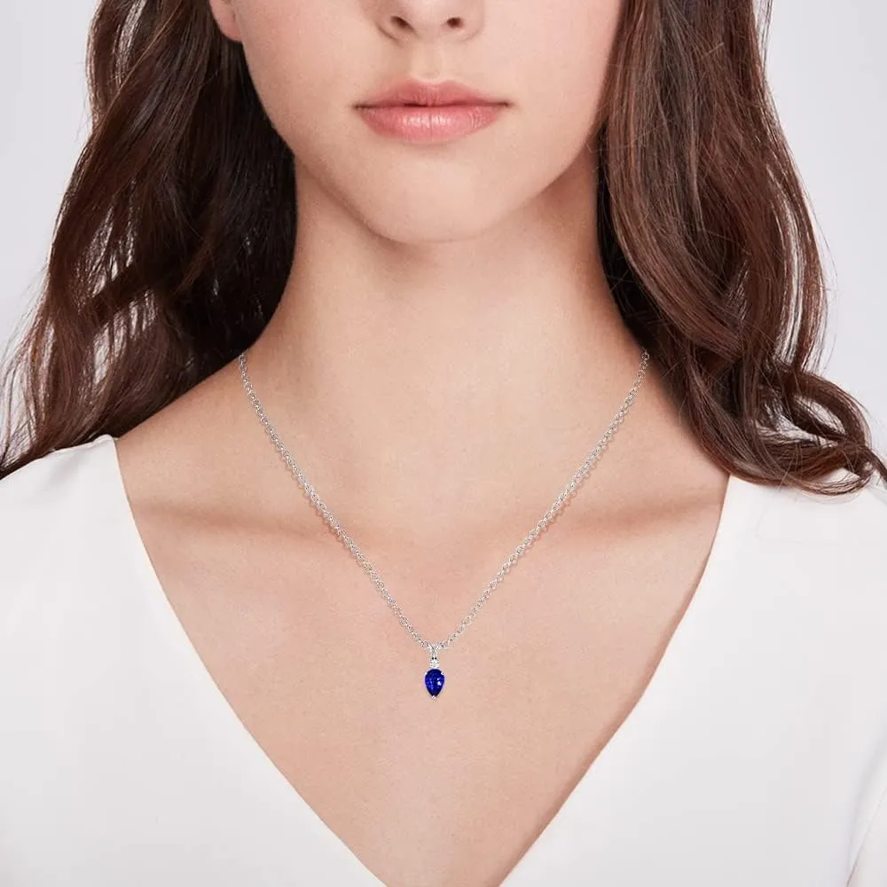 Personalised Natural Pendant Necklace with Tiny Diamond, 7X5 MM Blue Sapphire/Ruby/Emerald Pendant for Women in Gold