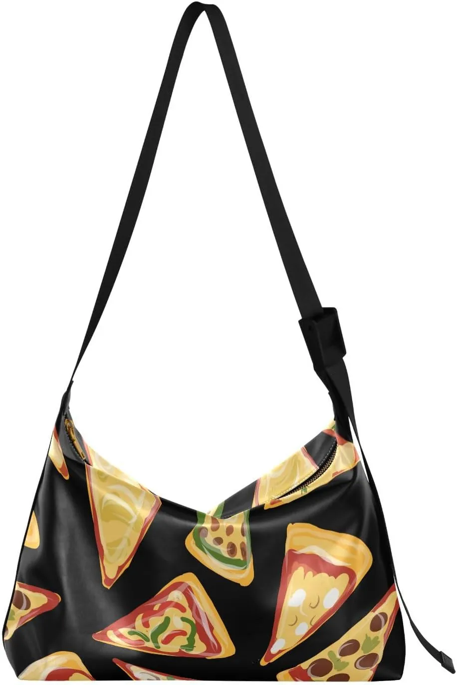 Pieces Pizza Hobo Crossbody Bags for Women Leather Large Shoulder Bag Cross Body Cartoon Trendy Womens Tote Bags Handbag for Travel Shopping