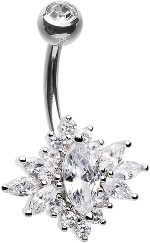 Pierced Owl 14GA Stainless Steel CZ Crystal Sunburst Belly Button Ring