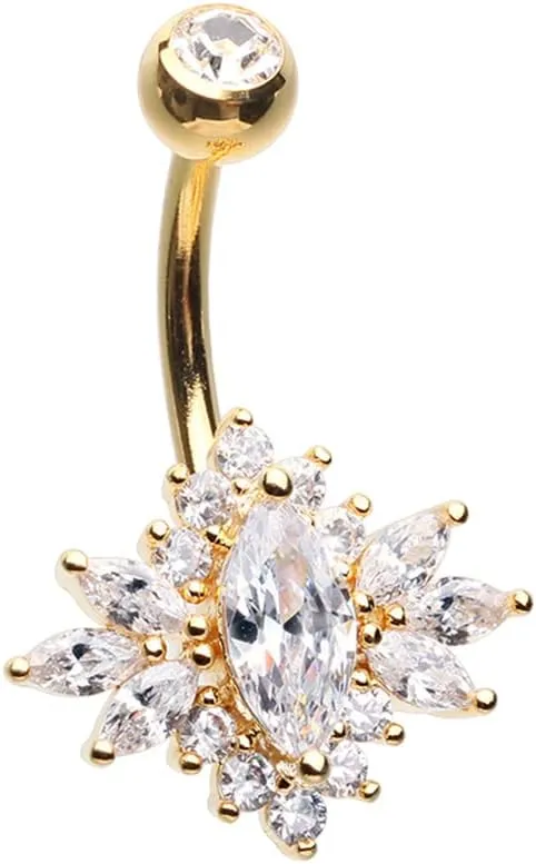 Pierced Owl 14GA Stainless Steel CZ Crystal Sunburst Belly Button Ring