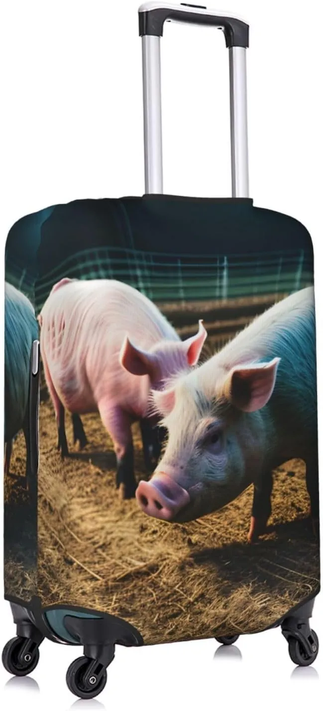 Pigs in Farm Print Practical Elastic Washable Travel Luggage Cover with Concealed Zipper for Suitcases