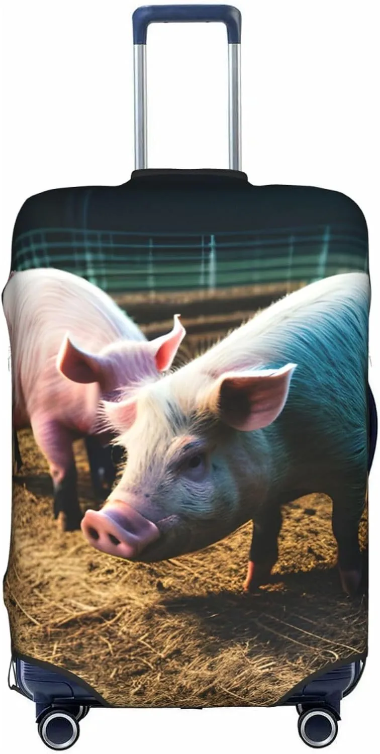 Pigs in Farm Print Practical Elastic Washable Travel Luggage Cover with Concealed Zipper for Suitcases