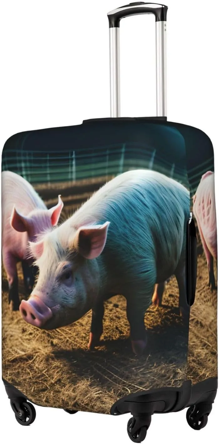 Pigs in Farm Print Practical Elastic Washable Travel Luggage Cover with Concealed Zipper for Suitcases