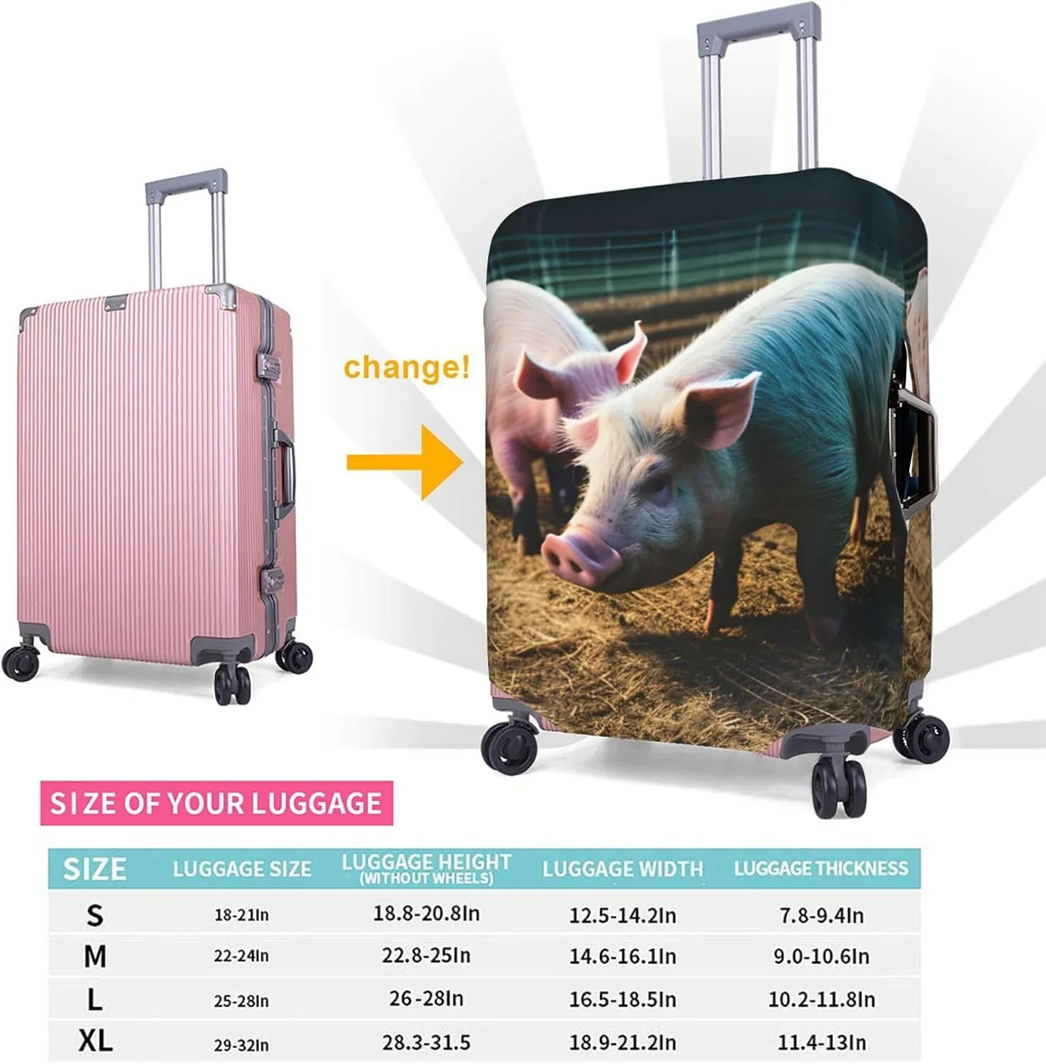 Pigs in Farm Print Practical Elastic Washable Travel Luggage Cover with Concealed Zipper for Suitcases