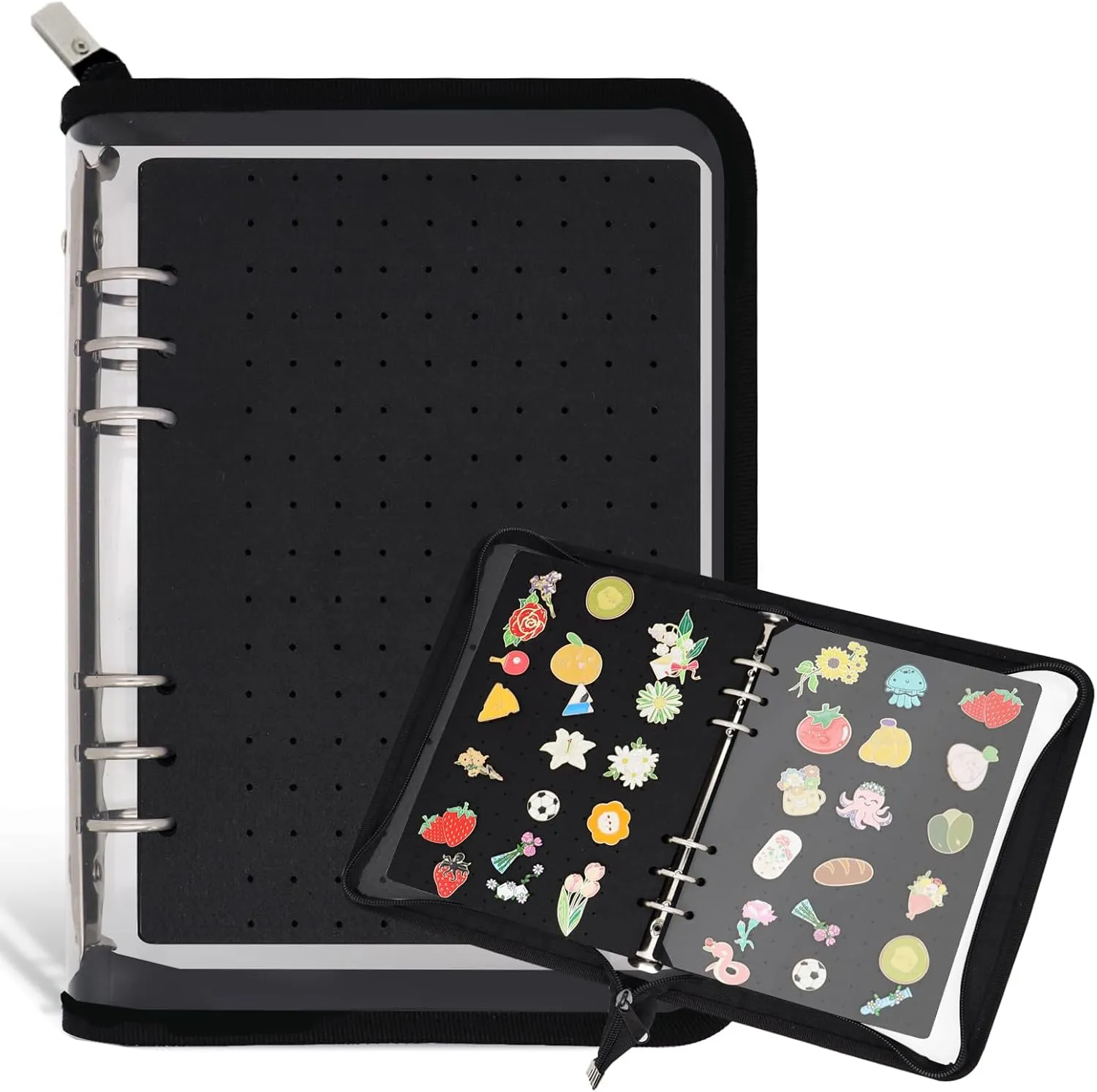Pin Display Book Enamel Pin Collection Holder Trading Book with 6-Page Display Boards A5 Brooch Pin Storage Organizer Binder Album for Travel Collectors (Black Clear)