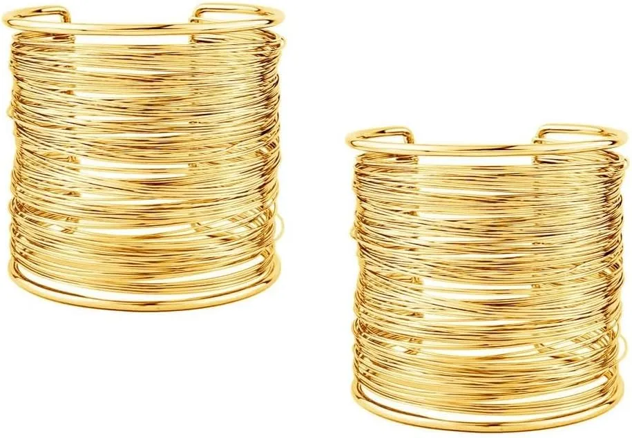 Pingyongchang Gold Cuff Bangle Bracelets for Women Open Wide Wire Arm Cuff Bracelets Gold Wrist Cuff Wrap Bracelet Set Adjustable Cuff Bangle Bracelet Set