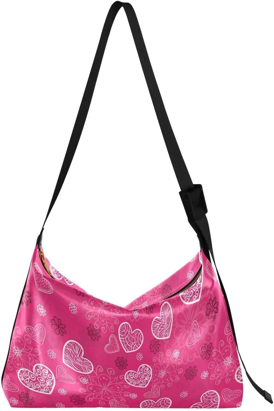 Pink Bright Hearts Hobo Crossbody Bags for Women Leather Large Shoulder Bag Cross Body Trendy Womens Tote Bags Handbag for Travel Shopping
