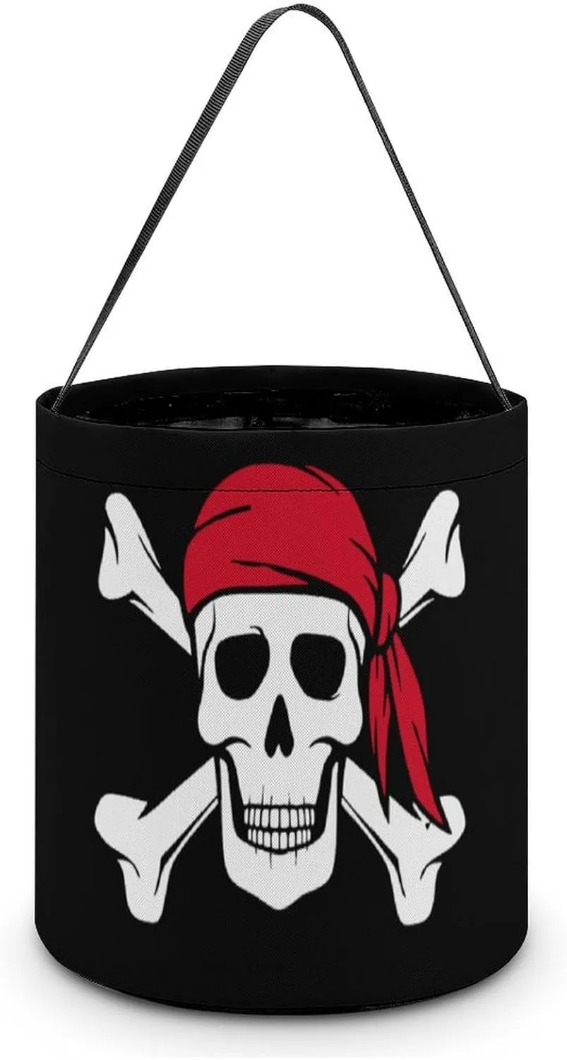 Pirate Crossbones Skull Funny Easter Egg Bags Trick-o-r-Treat Tote Bag Reusable Bucket Storage Basket Handbag Party Novelty