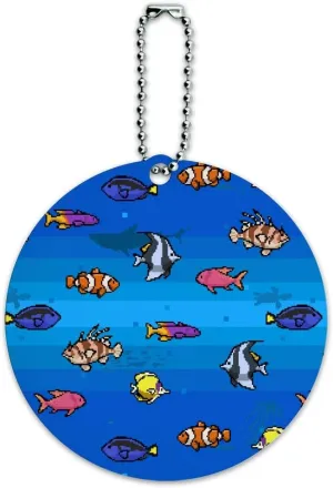 Pixel Tropical Ocean Fish Pattern Round Luggage ID Tag Card Suitcase Carry-On