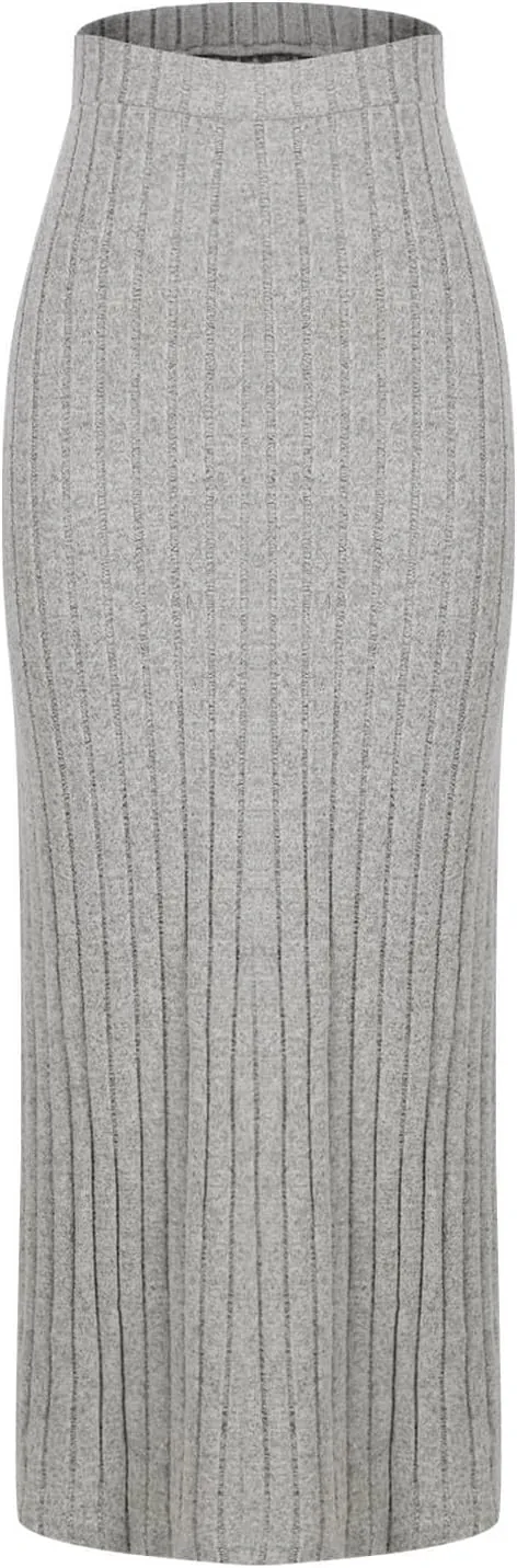 Plus Size High Waisted Skirt Women Knit Midi Bodycon Skirt Elastic Comfy Skirts Plain Fashion Skirt Side Slit Skirt