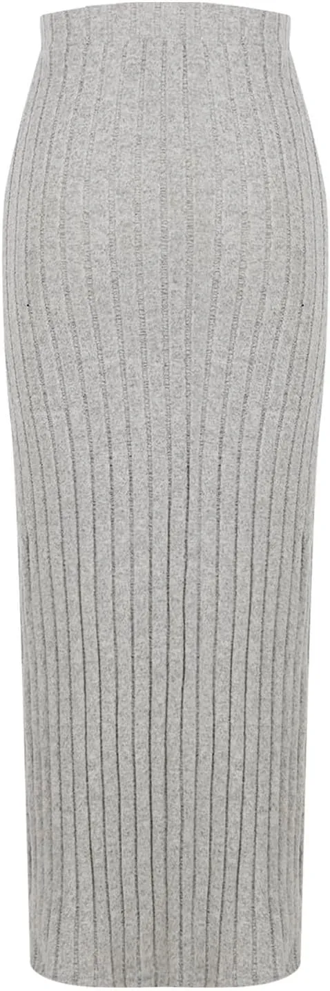 Plus Size High Waisted Skirt Women Knit Midi Bodycon Skirt Elastic Comfy Skirts Plain Fashion Skirt Side Slit Skirt
