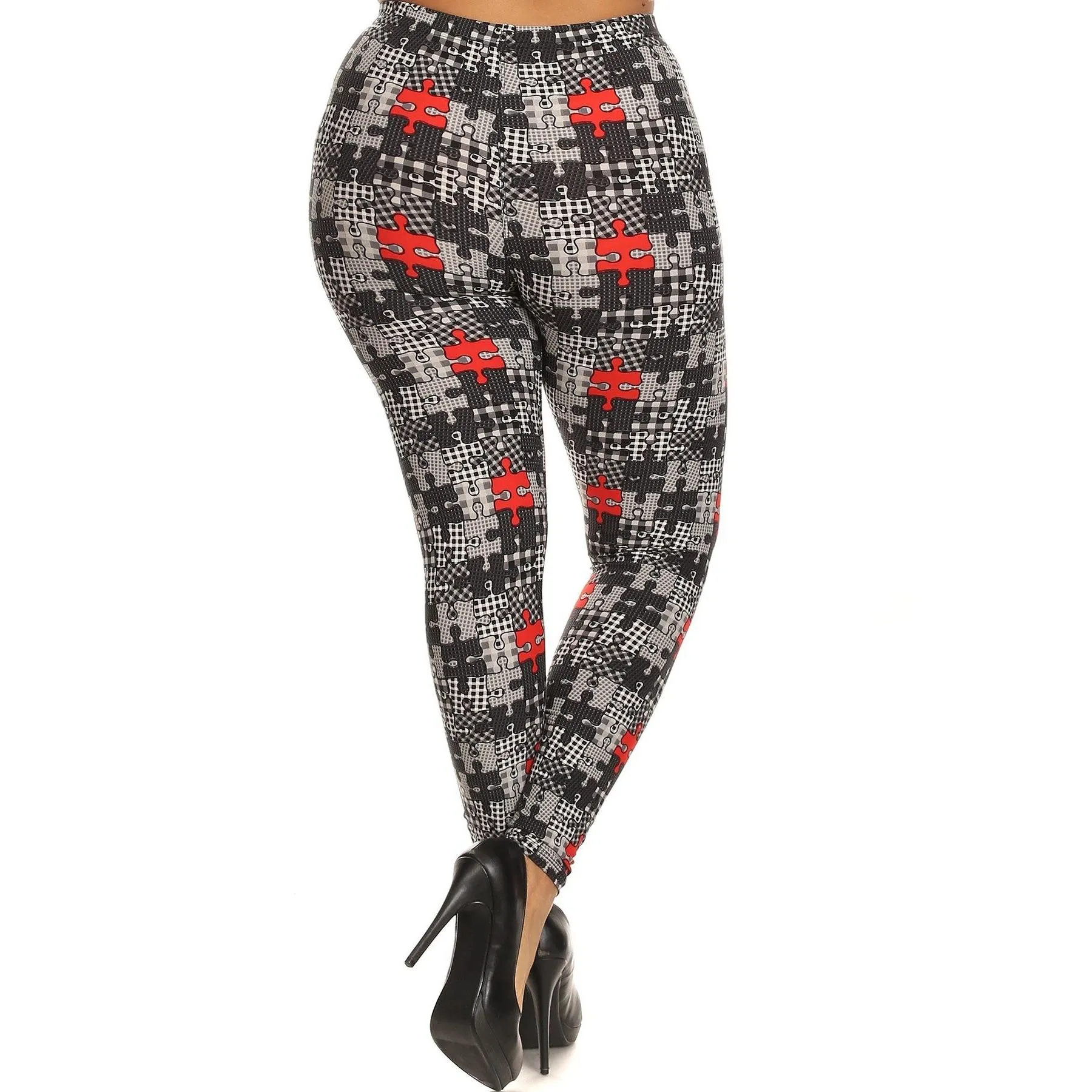 Plus Size Puzzle plaid Print Full Length Leggings