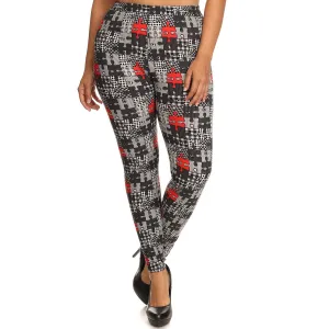 Plus Size Puzzle plaid Print Full Length Leggings