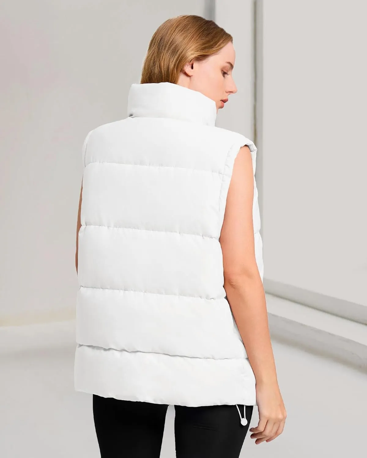 Polu Womens Puffer Vest 2024 Oversized Lightweight Winter Sleeveless Zip Up Padded Stand Collar Jacket Coat Warm