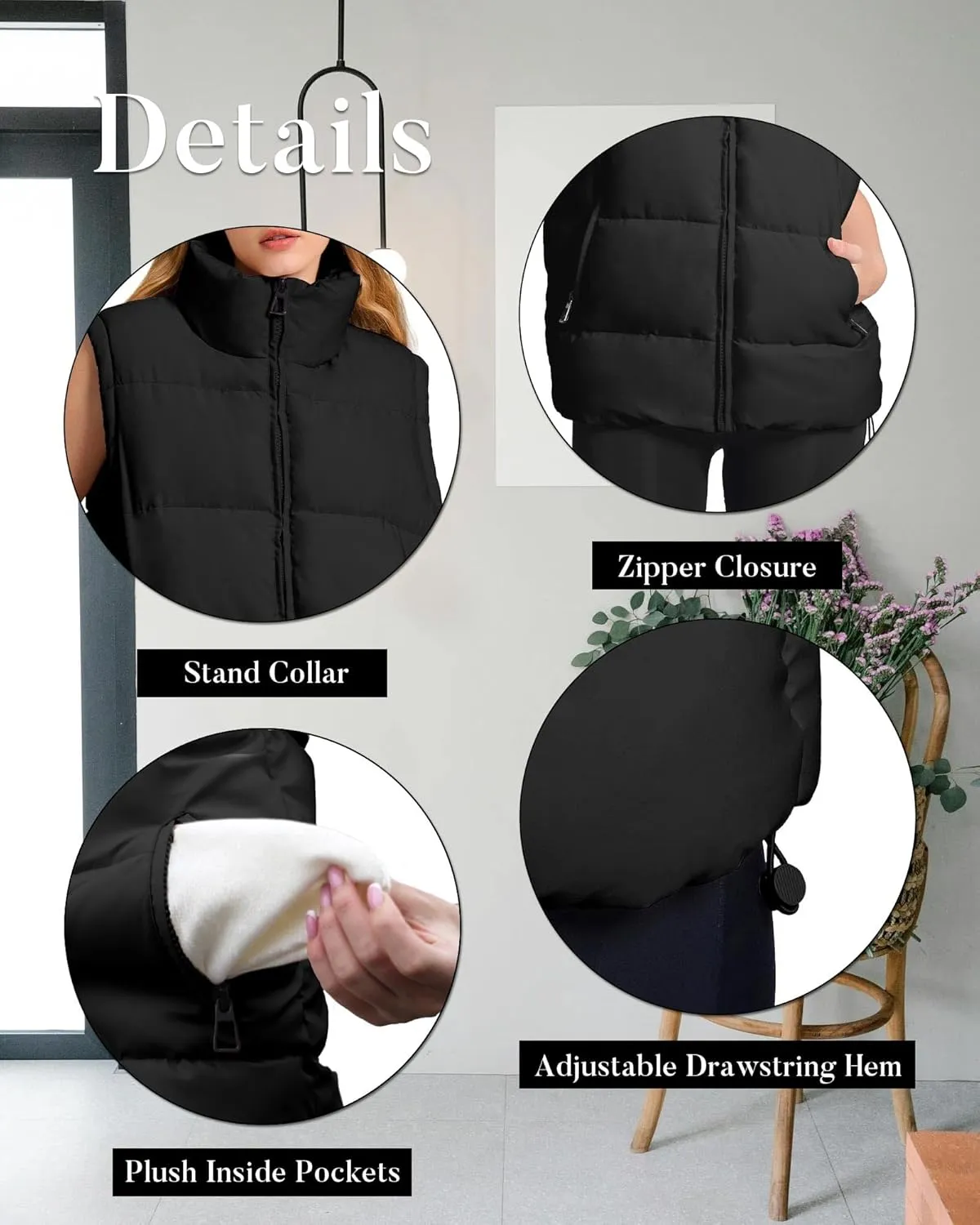 Polu Womens Puffer Vest 2024 Oversized Lightweight Winter Sleeveless Zip Up Padded Stand Collar Jacket Coat Warm