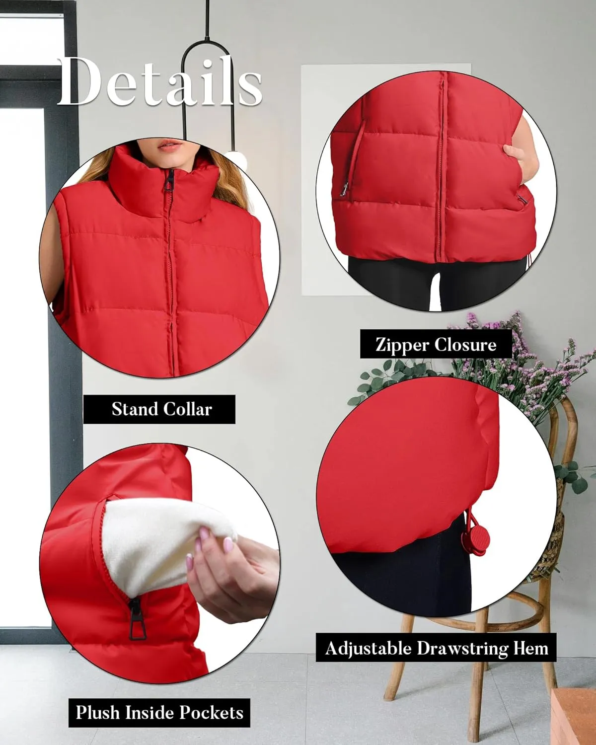 Polu Womens Puffer Vest 2024 Oversized Lightweight Winter Sleeveless Zip Up Padded Stand Collar Jacket Coat Warm