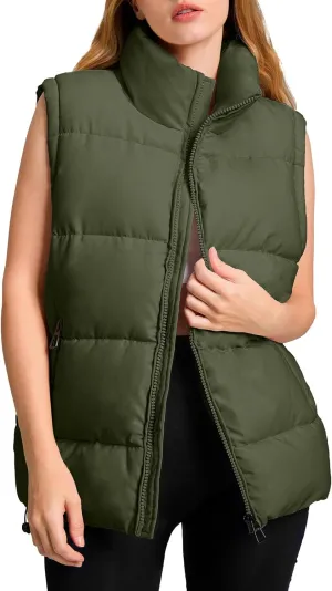 Polu Womens Puffer Vest 2024 Oversized Lightweight Winter Sleeveless Zip Up Padded Stand Collar Jacket Coat Warm
