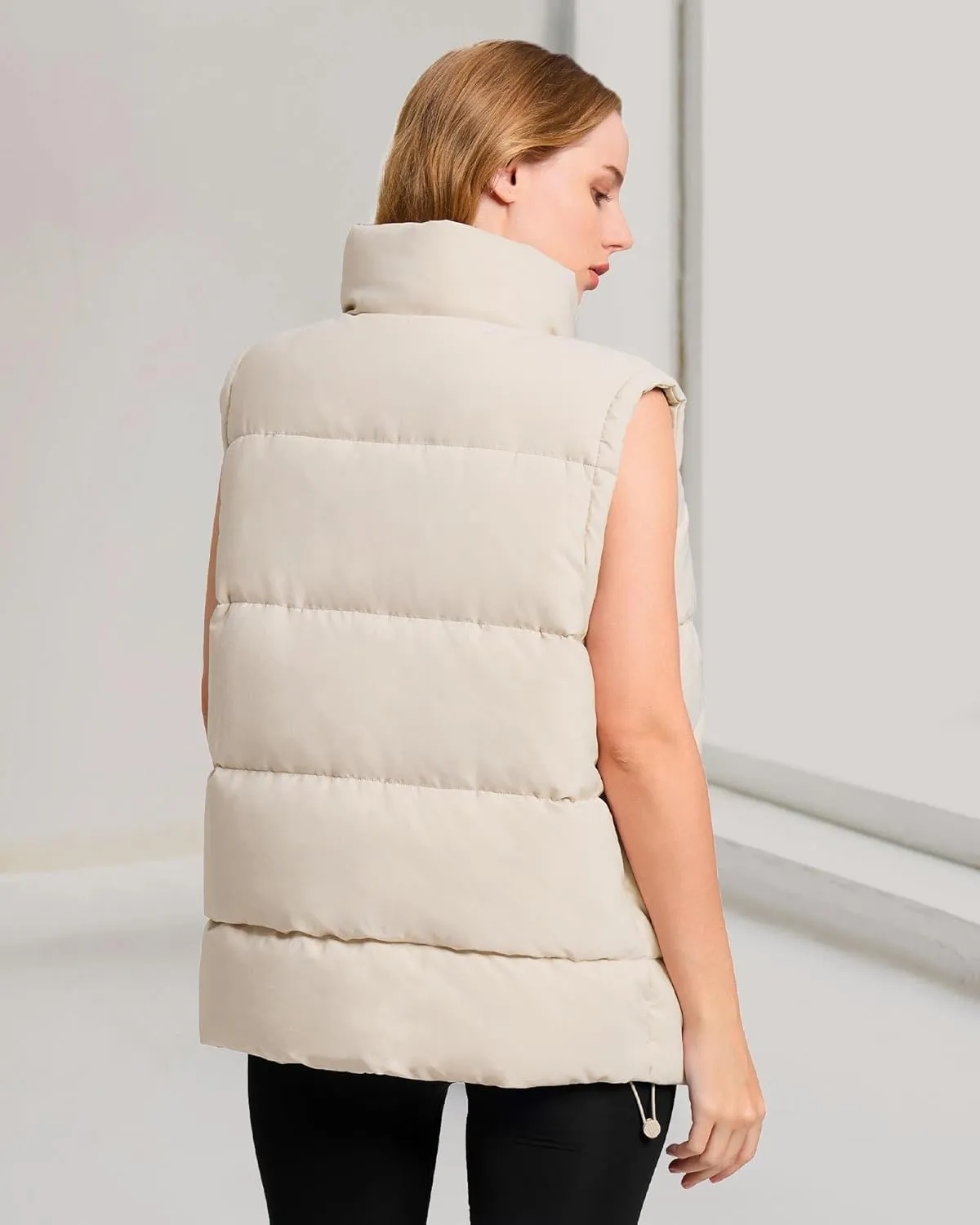 Polu Womens Puffer Vest 2024 Oversized Lightweight Winter Sleeveless Zip Up Padded Stand Collar Jacket Coat Warm