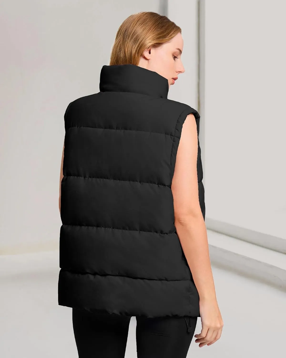 Polu Womens Puffer Vest 2024 Oversized Lightweight Winter Sleeveless Zip Up Padded Stand Collar Jacket Coat Warm