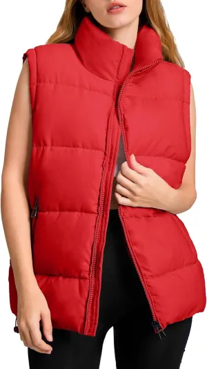 Polu Womens Puffer Vest 2024 Oversized Lightweight Winter Sleeveless Zip Up Padded Stand Collar Jacket Coat Warm