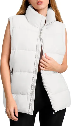 Polu Womens Puffer Vest 2024 Oversized Lightweight Winter Sleeveless Zip Up Padded Stand Collar Jacket Coat Warm