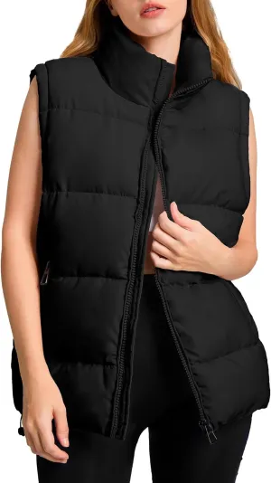 Polu Womens Puffer Vest 2024 Oversized Lightweight Winter Sleeveless Zip Up Padded Stand Collar Jacket Coat Warm