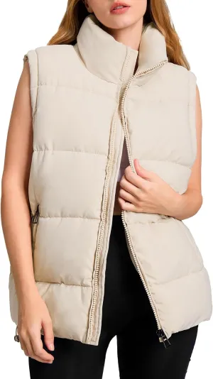 Polu Womens Puffer Vest 2024 Oversized Lightweight Winter Sleeveless Zip Up Padded Stand Collar Jacket Coat Warm