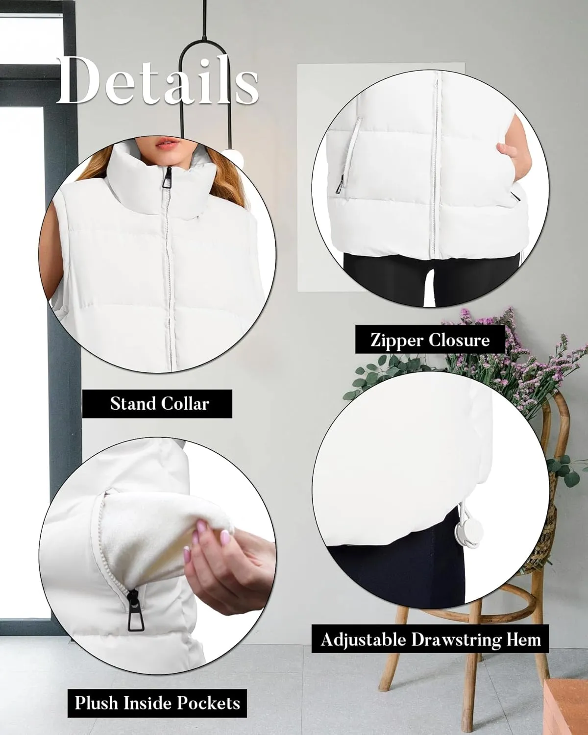 Polu Womens Puffer Vest 2024 Oversized Lightweight Winter Sleeveless Zip Up Padded Stand Collar Jacket Coat Warm
