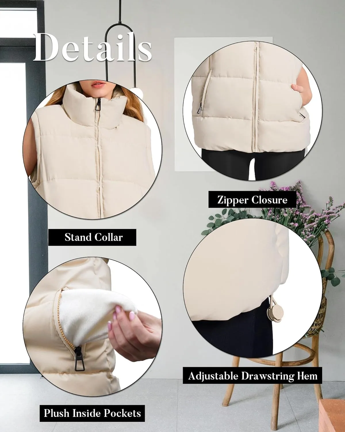 Polu Womens Puffer Vest 2024 Oversized Lightweight Winter Sleeveless Zip Up Padded Stand Collar Jacket Coat Warm