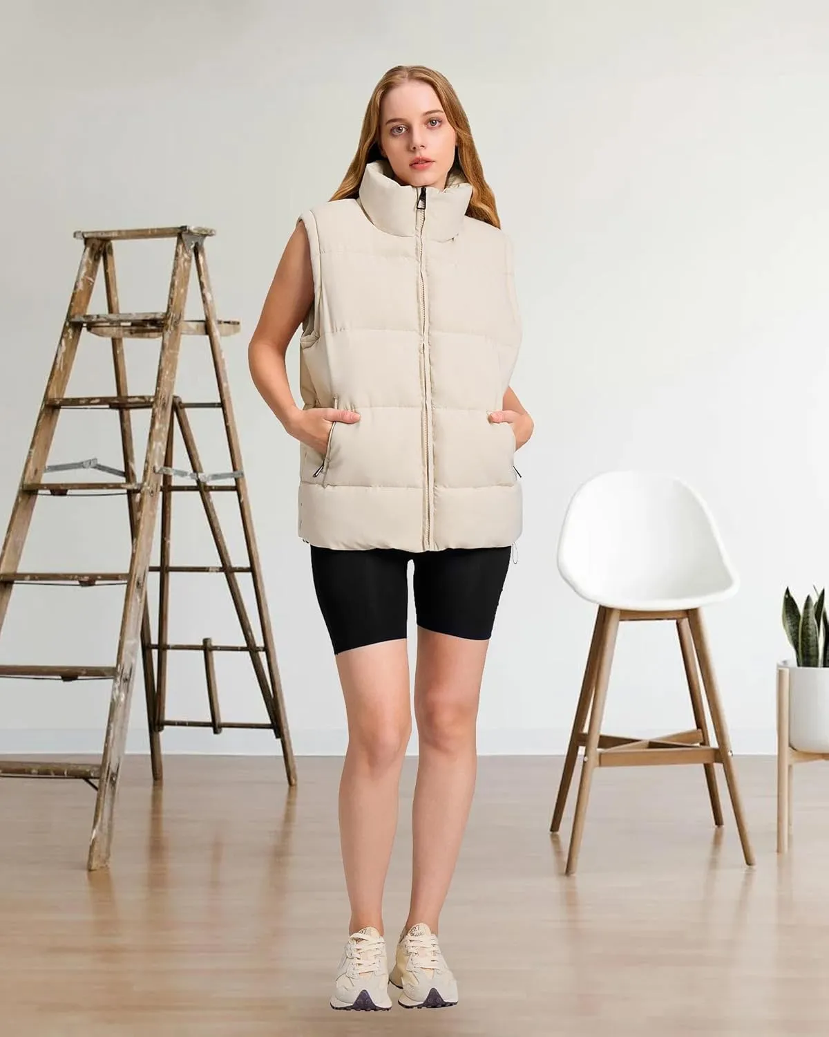 Polu Womens Puffer Vest 2024 Oversized Lightweight Winter Sleeveless Zip Up Padded Stand Collar Jacket Coat Warm