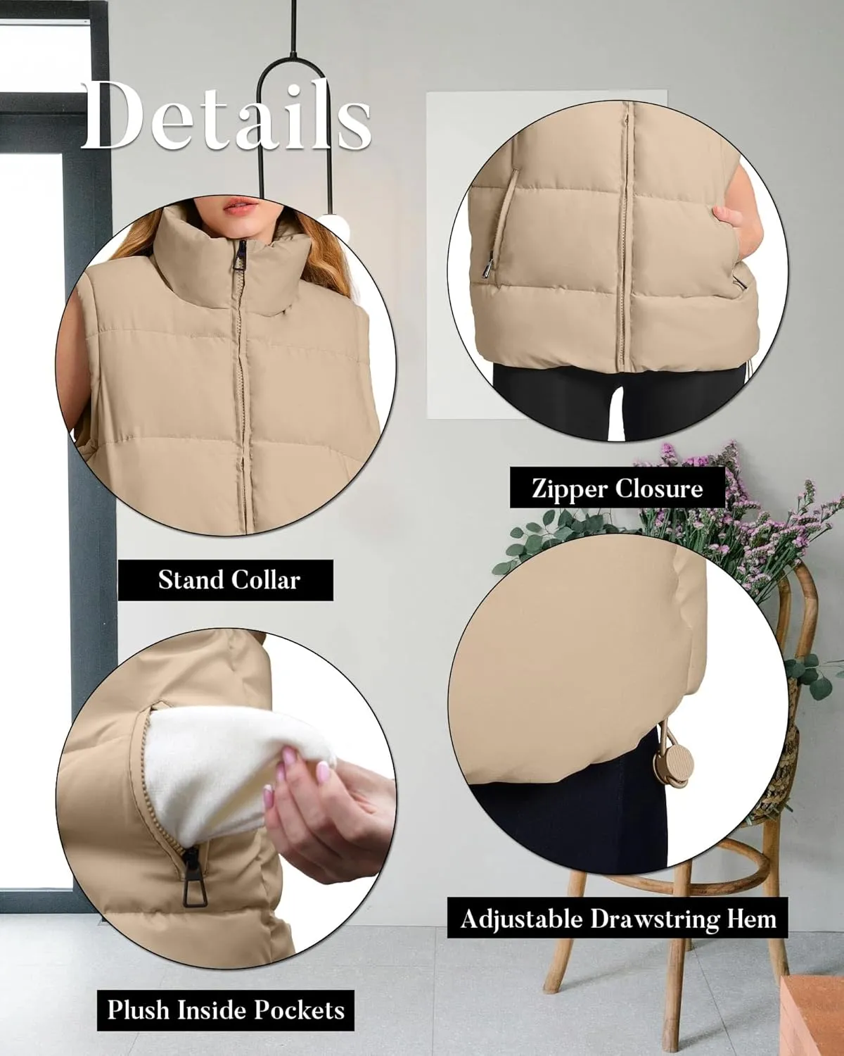 Polu Womens Puffer Vest 2024 Oversized Lightweight Winter Sleeveless Zip Up Padded Stand Collar Jacket Coat Warm