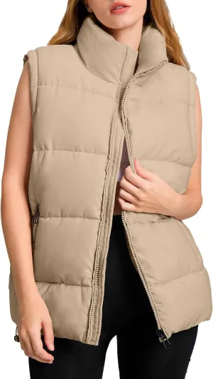 Polu Womens Puffer Vest 2024 Oversized Lightweight Winter Sleeveless Zip Up Padded Stand Collar Jacket Coat Warm