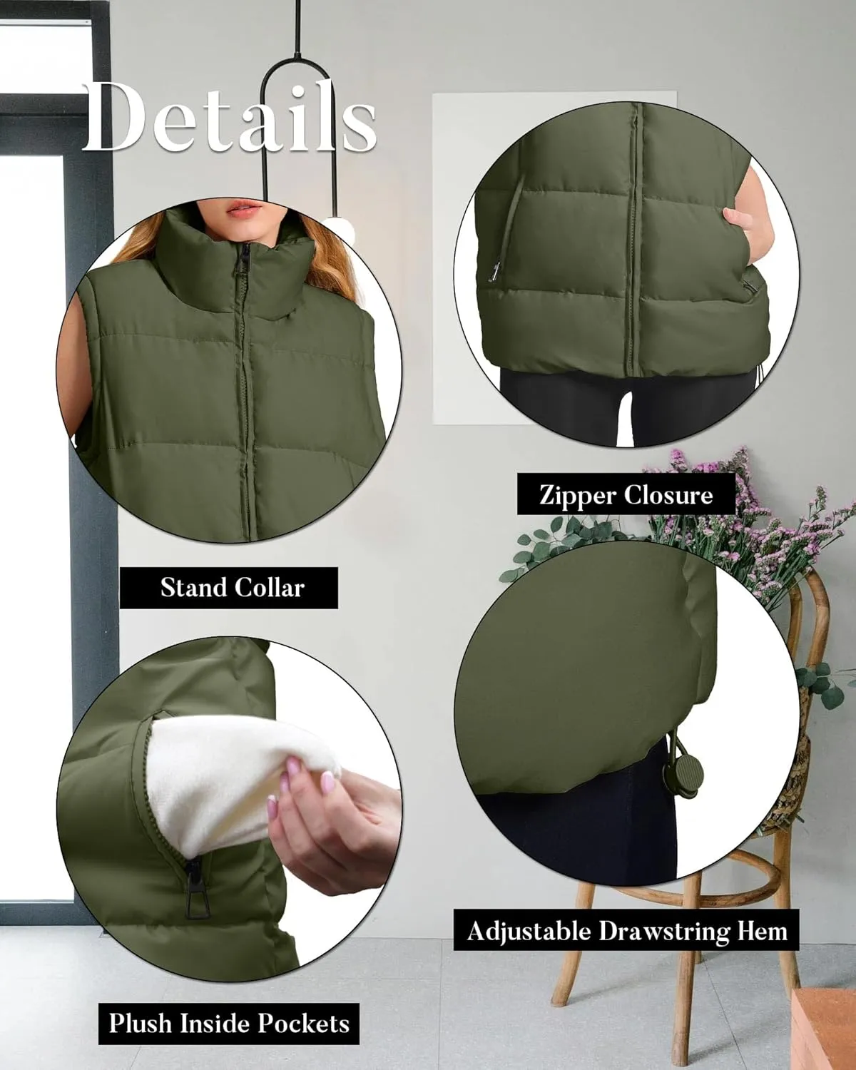 Polu Womens Puffer Vest 2024 Oversized Lightweight Winter Sleeveless Zip Up Padded Stand Collar Jacket Coat Warm