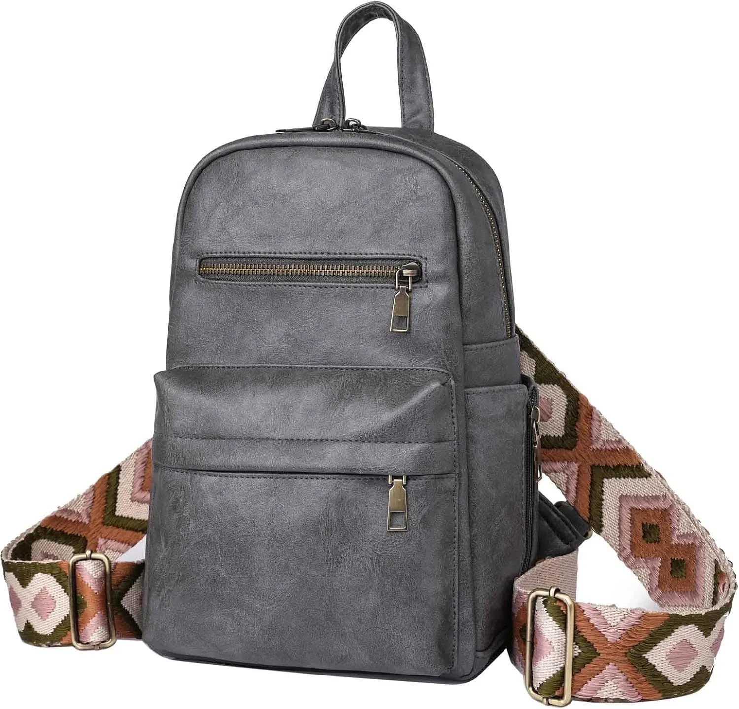 Practical Sling Bag Convertible Backpack Daypack for Women Ladies Satchel Chest Bag Wide Strap PU Leather Fashion Chic