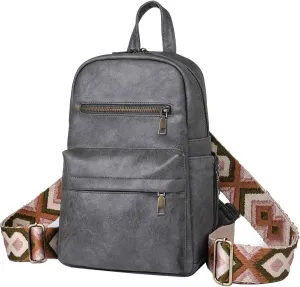 Practical Sling Bag Convertible Backpack Daypack for Women Ladies Satchel Chest Bag Wide Strap PU Leather Fashion Chic