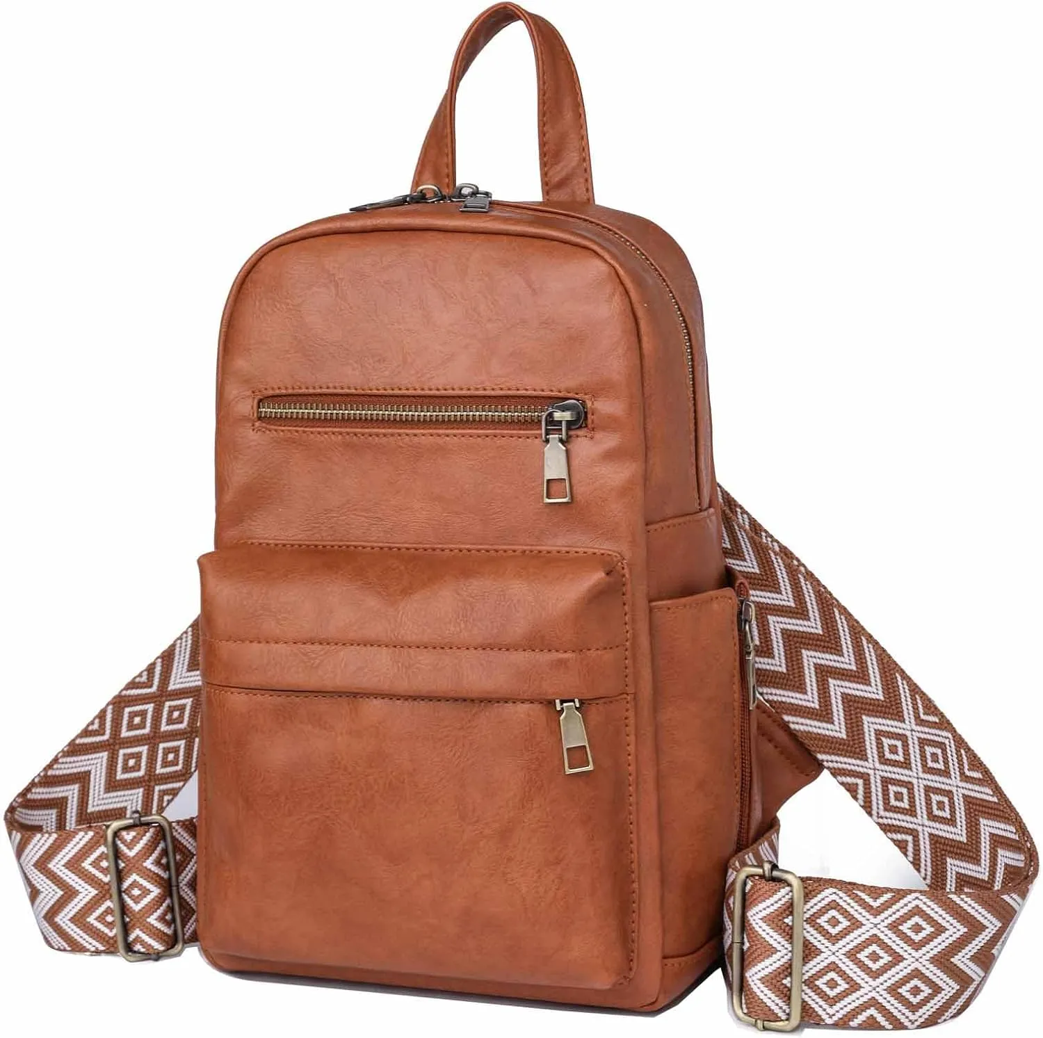 Practical Sling Bag Convertible Backpack Daypack for Women Ladies Satchel Chest Bag Wide Strap PU Leather Fashion Chic