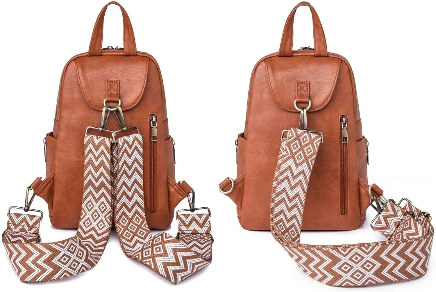 Practical Sling Bag Convertible Backpack Daypack for Women Ladies Satchel Chest Bag Wide Strap PU Leather Fashion Chic
