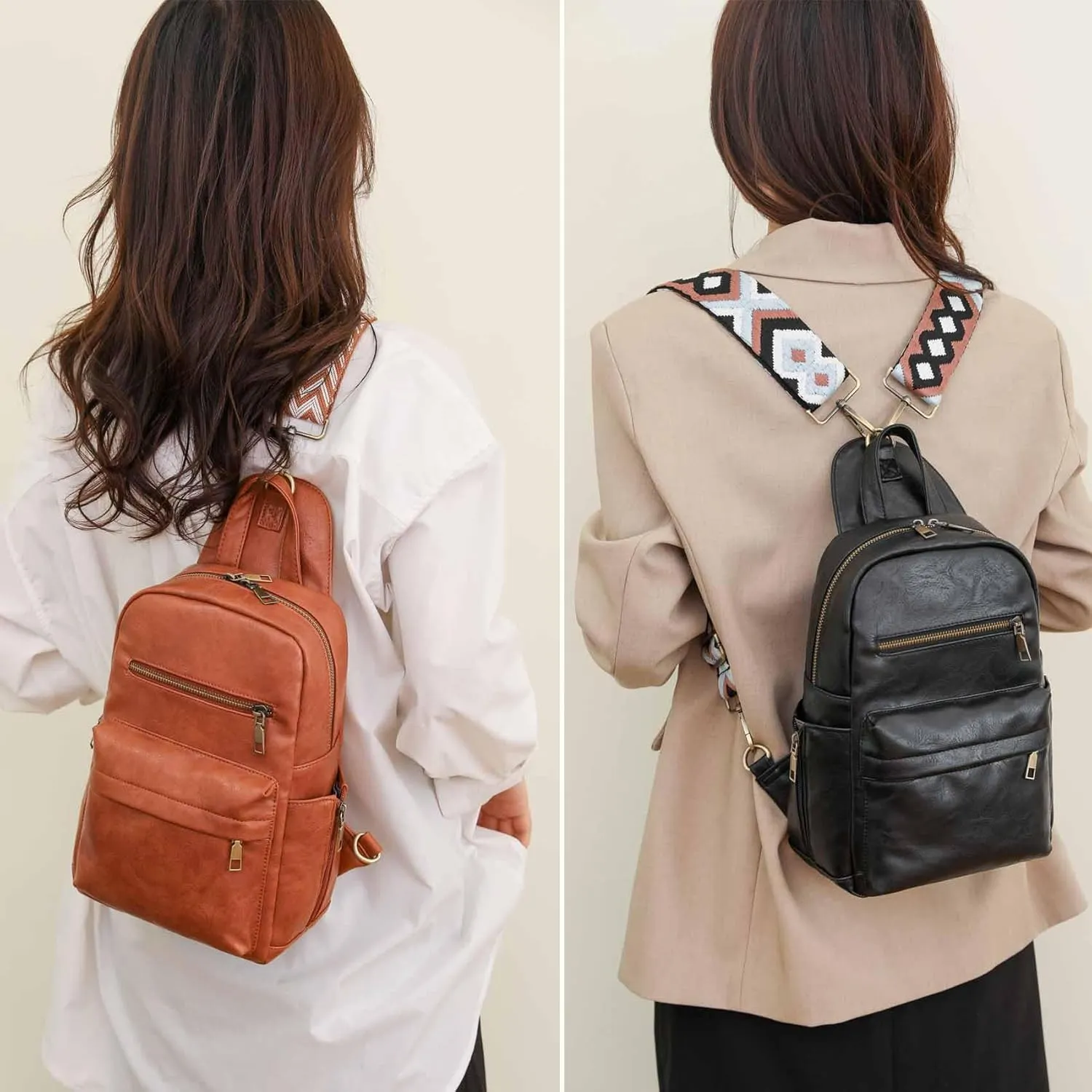 Practical Sling Bag Convertible Backpack Daypack for Women Ladies Satchel Chest Bag Wide Strap PU Leather Fashion Chic