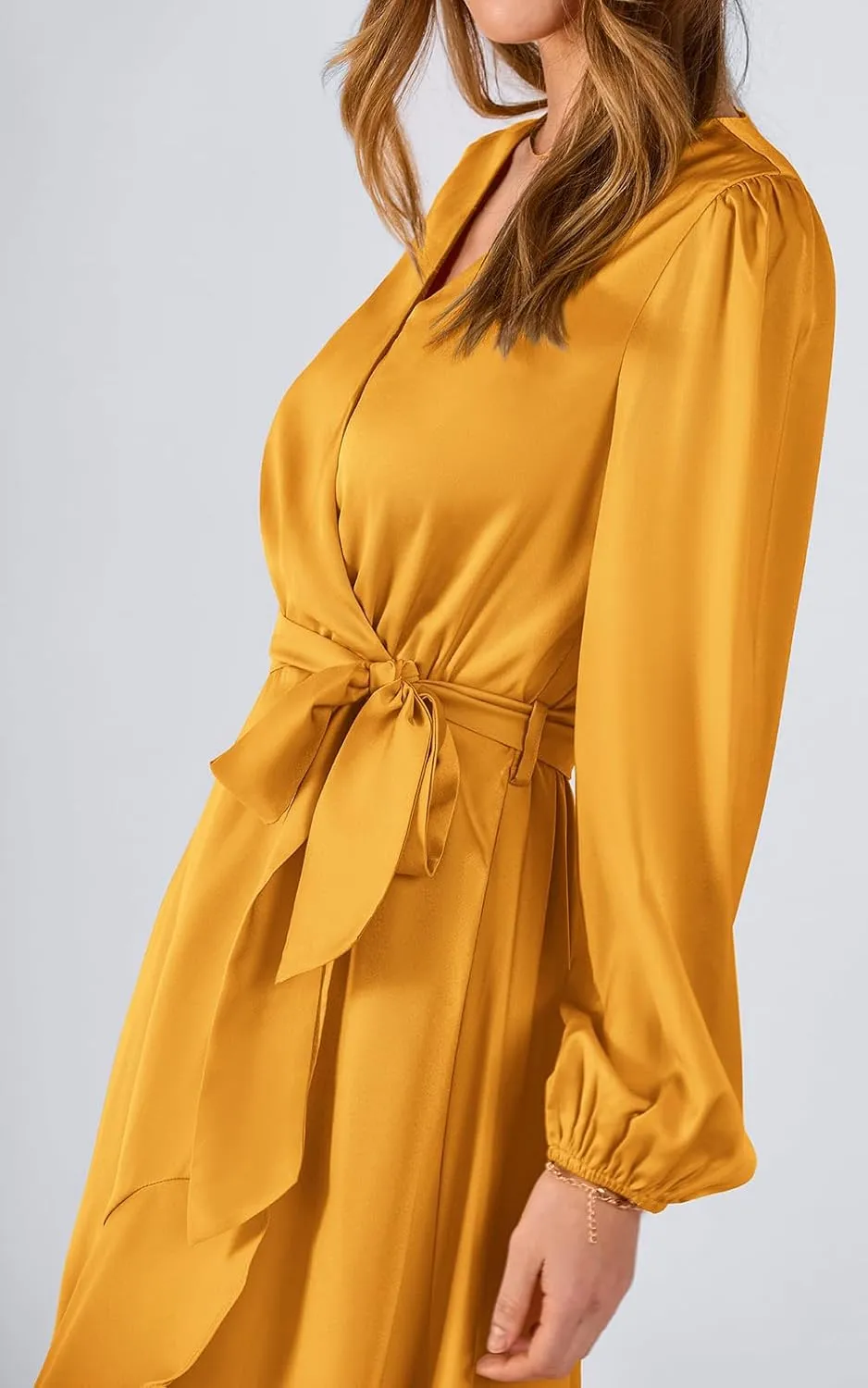 PRETTYGARDEN Women's Spring Dresses Casual Long Sleeve Wrap V Neck Maxi Dress Ruffle High Low Wedding Guest Dress Spring 2025