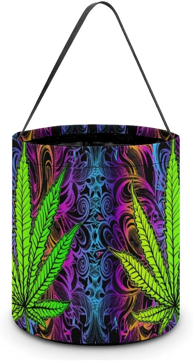Psychedelic Weed Leaf Funny Easter Egg Bags Trick-o-r-Treat Tote Bag Reusable Bucket Storage Basket Handbag Party Novelty