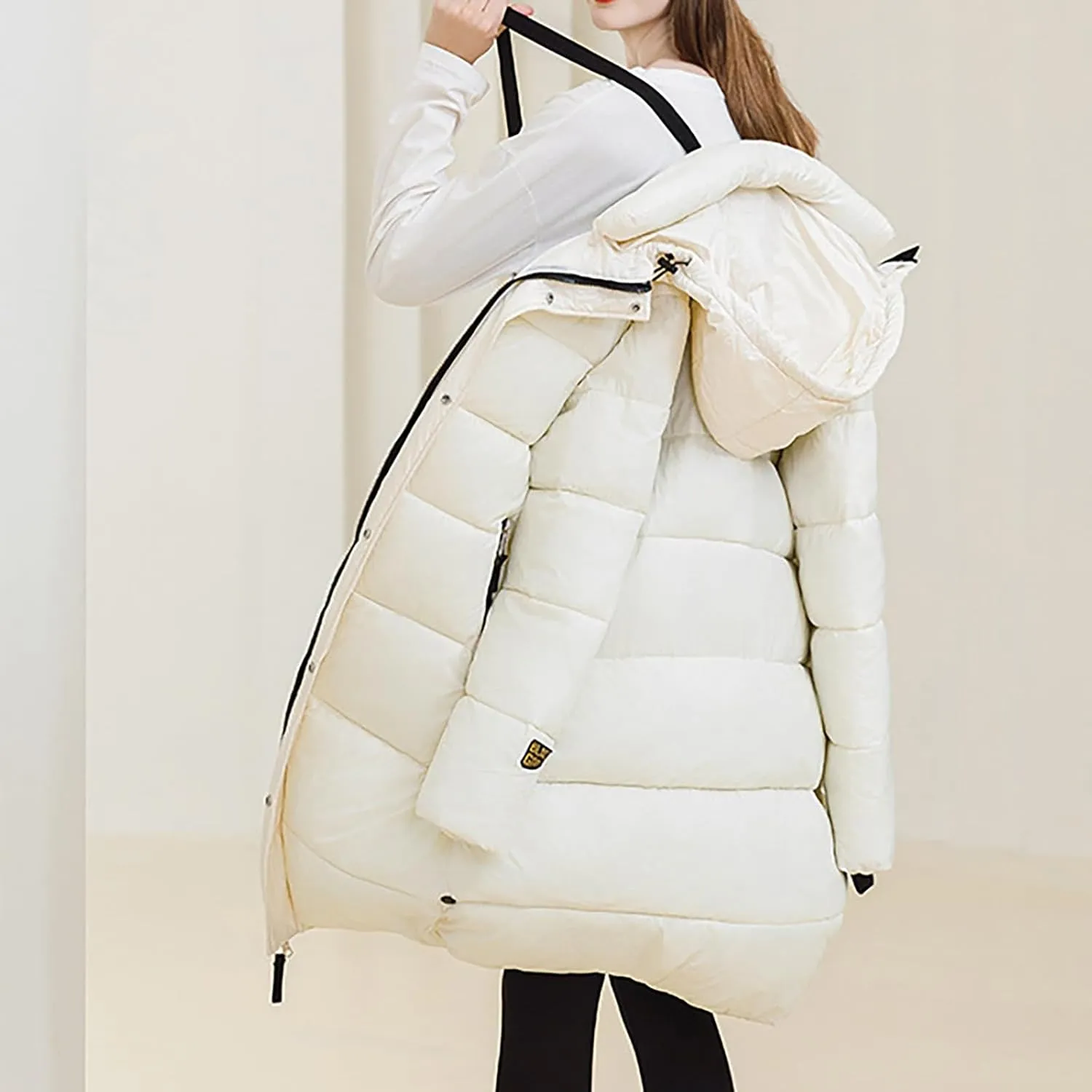 Puffer Jacket Womens Warm Winter 2023 Trendy Puffer Jackets Cotton Padded Coats Fashion Solid Hooded Bubble Jackets