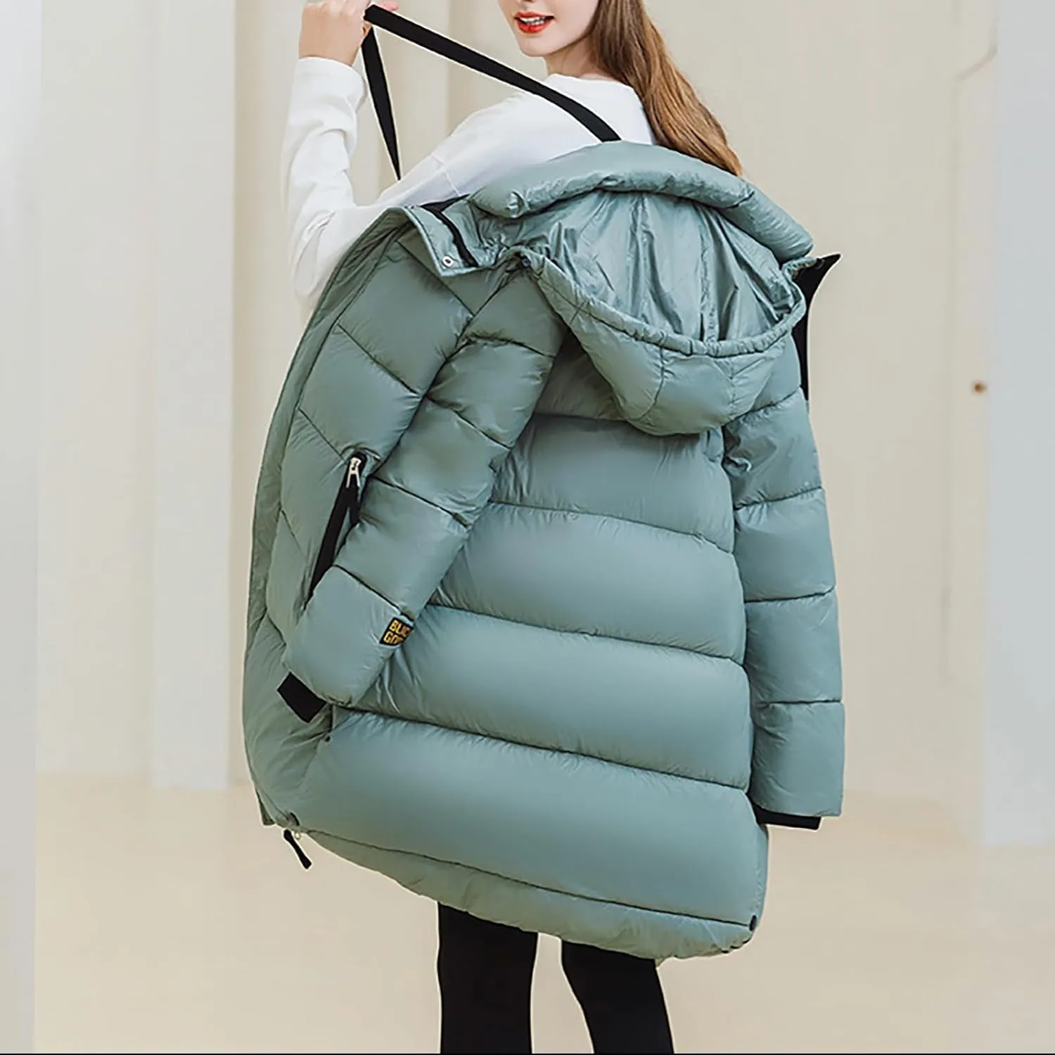 Puffer Jacket Womens Warm Winter 2023 Trendy Puffer Jackets Cotton Padded Coats Fashion Solid Hooded Bubble Jackets