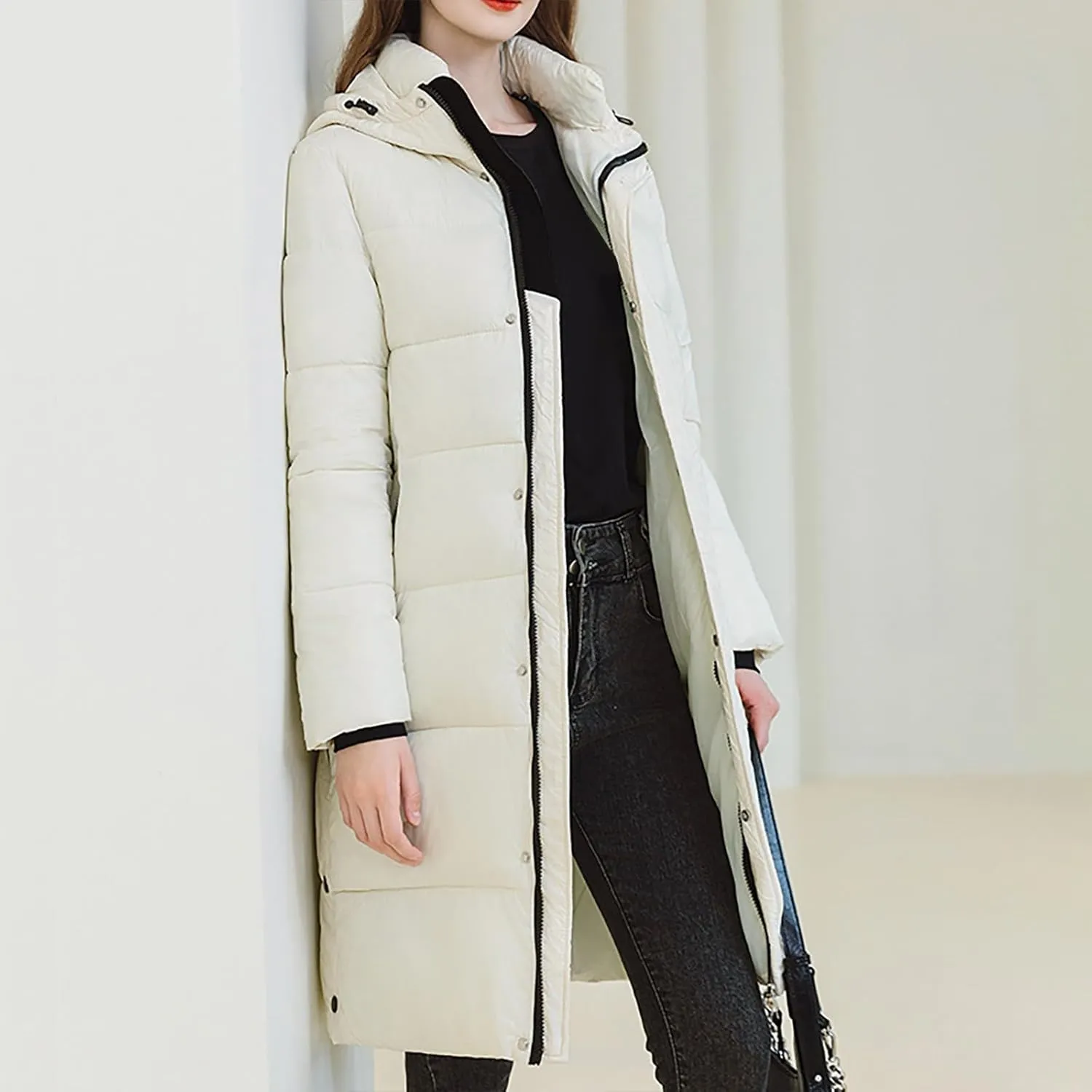 Puffer Jacket Womens Warm Winter 2023 Trendy Puffer Jackets Cotton Padded Coats Fashion Solid Hooded Bubble Jackets