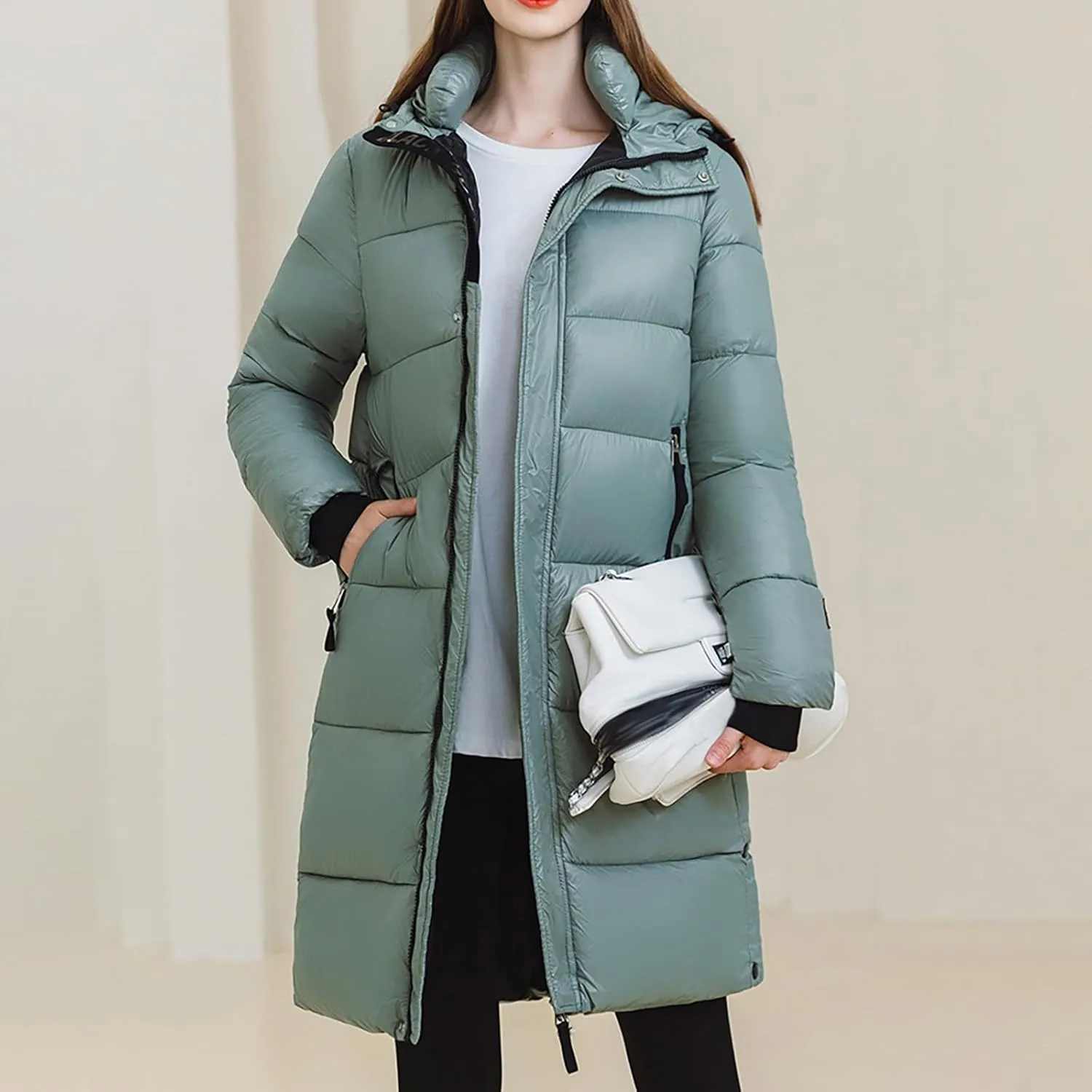 Puffer Jacket Womens Warm Winter 2023 Trendy Puffer Jackets Cotton Padded Coats Fashion Solid Hooded Bubble Jackets