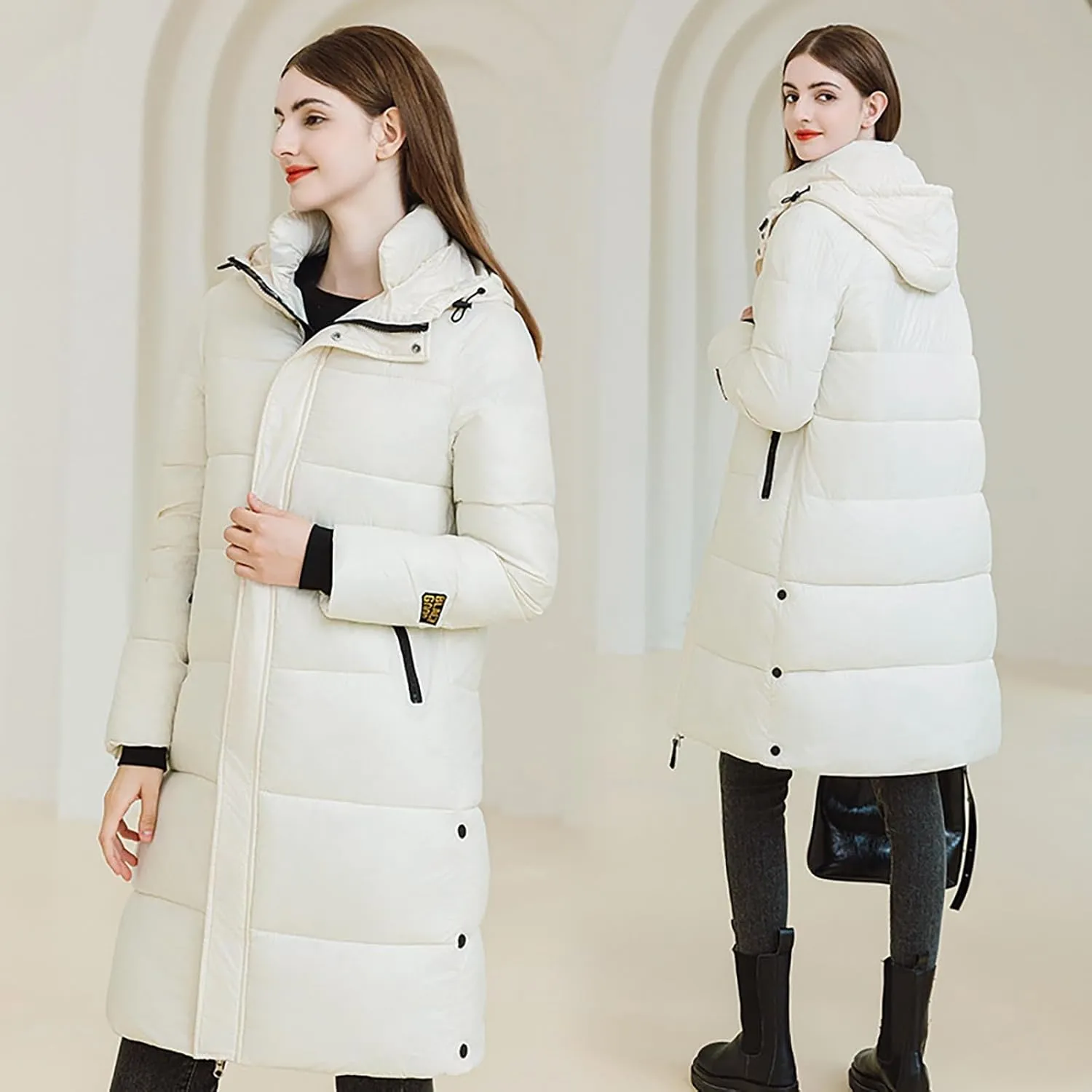 Puffer Jacket Womens Warm Winter 2023 Trendy Puffer Jackets Cotton Padded Coats Fashion Solid Hooded Bubble Jackets