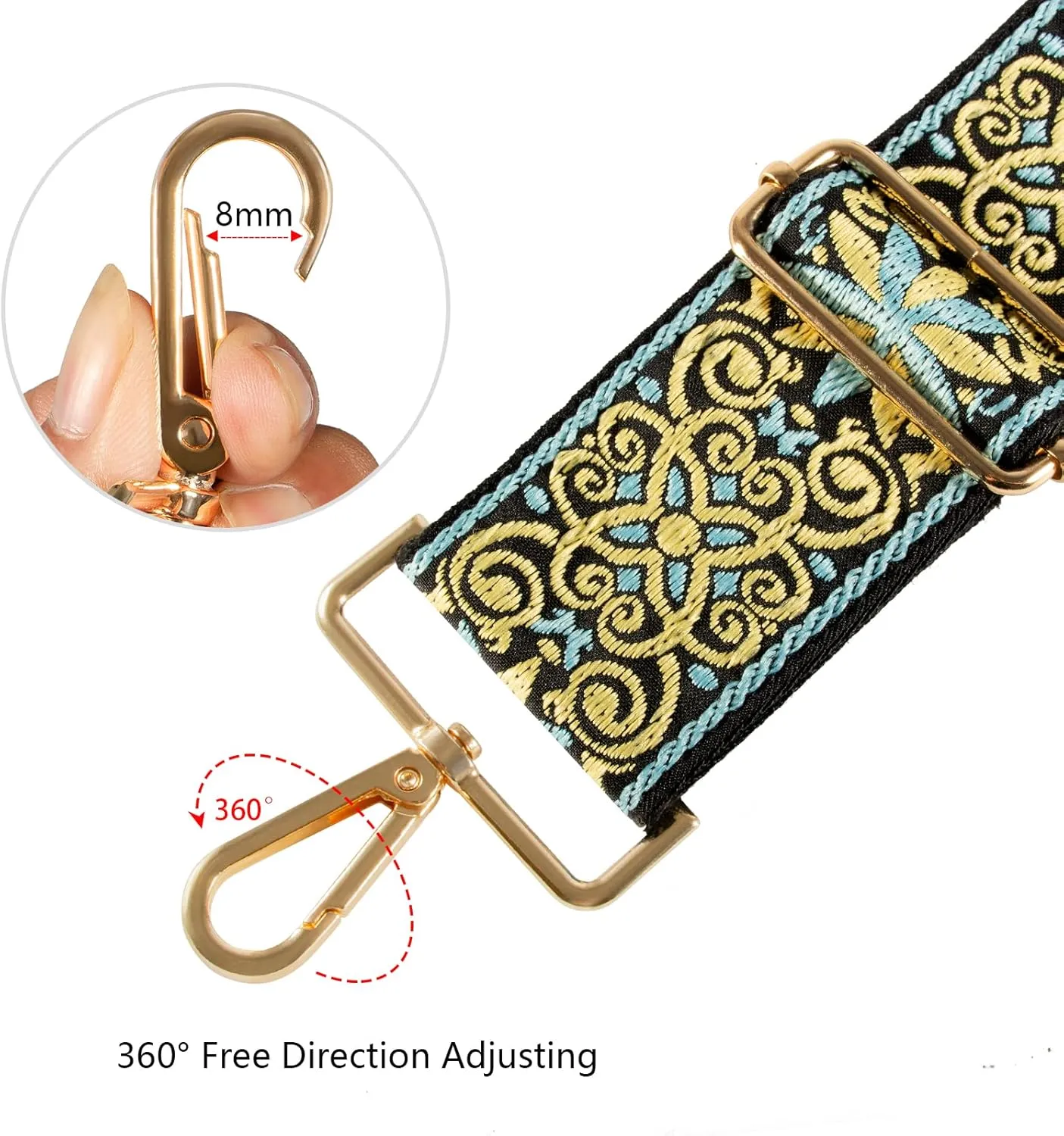 Purse Strap Crossbody, 2" Bag Straps Replacement for Purses, Embroidered Wide Shoulder Strap for Handbag