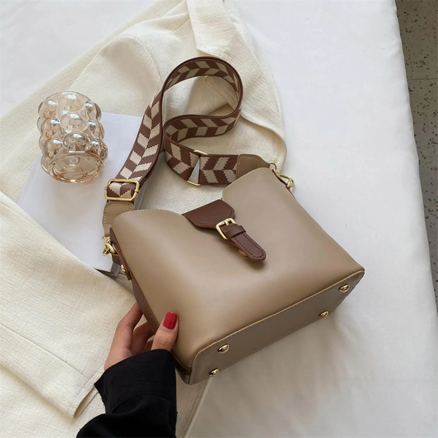 Purses for Women Crossbody Anti Theft Fashion Cotton Canvas Handbags Tote Purses Trendy Clutch Saddle Bag(Khaki)